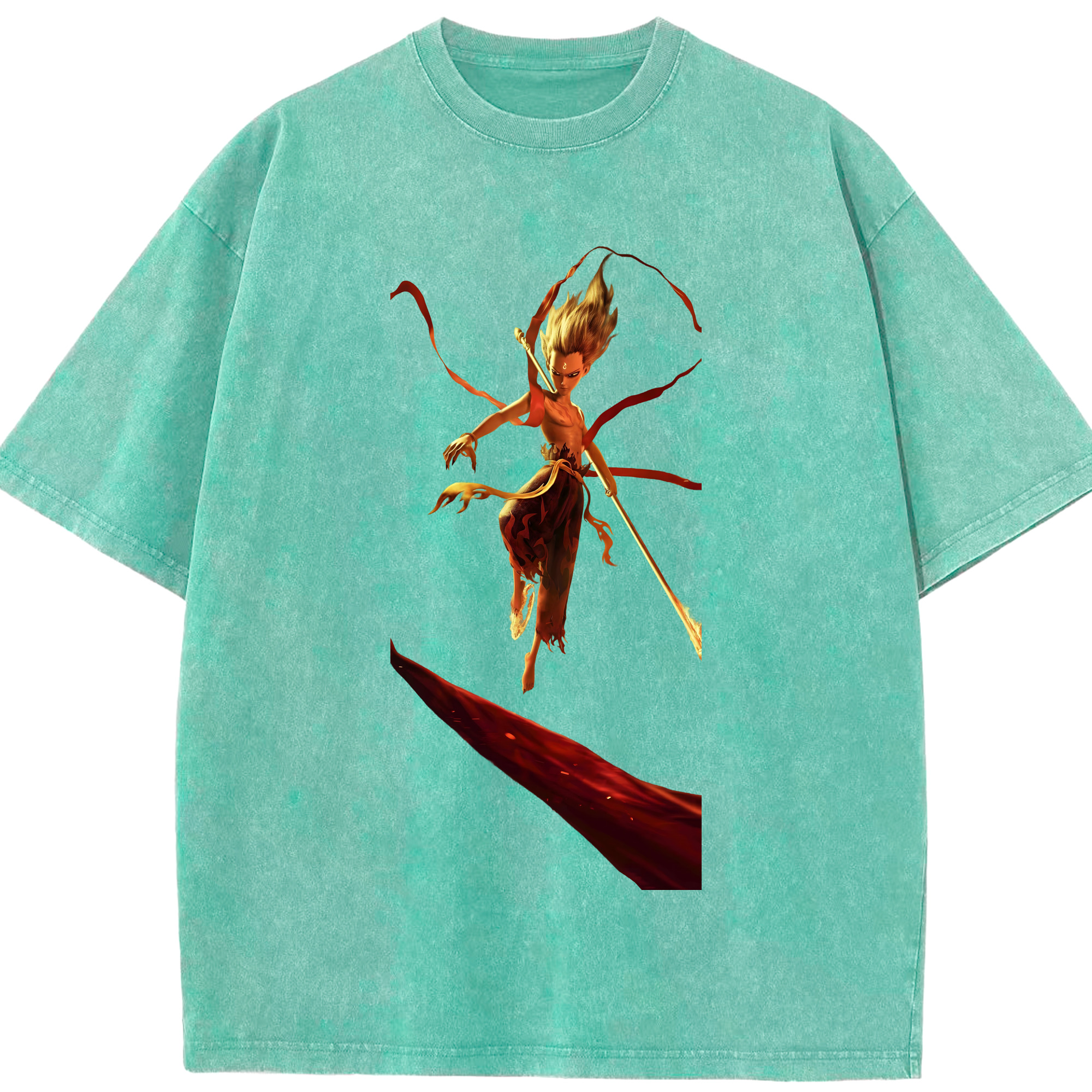 （画像用） Ne Zha 2 ナタ 魔童の大暴れ 綿100% ヴィンテージ風 半袖Tシャツ（フロントプリント）